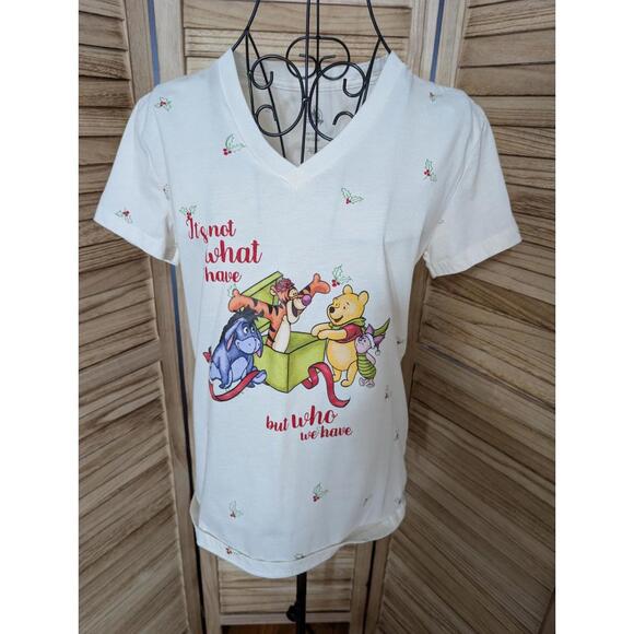 Other - Vintage Winnie The Pooh Christmas Vneck White Tshirt - Size Small